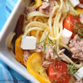Spaghetti z tuńczykiem, fetą i warzywami
