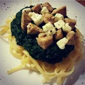 Makaron ze szpinakiem, kurczakiem i serem feta