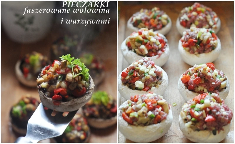 Pieczarki faszerowane wołowiną, warzywami i serem mozzarella