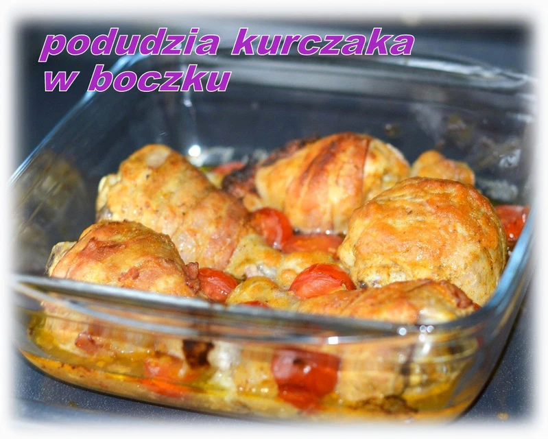Pałki z kurczaka pieczone w boczku i miodowo-musztardowej marynacie