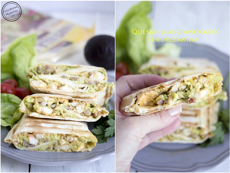 Quesadillas z delikatnym i kremowym awokado, kurczakiem, aromatycznym boczkiem i żółtym serem