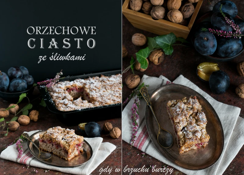 Orzechowe ciasto ze śliwkami na maślance