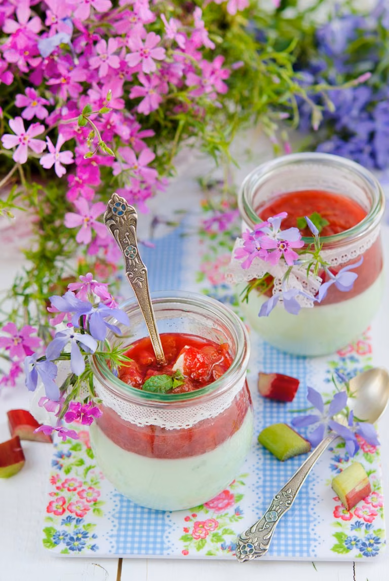 MIĘTOWA PANNA COTTA Z RABARBAREM