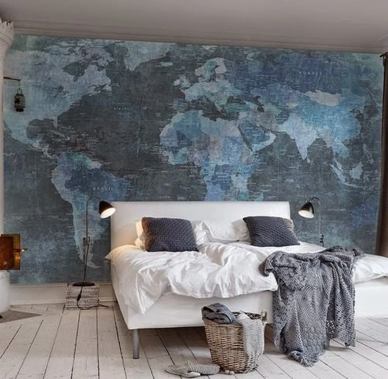 Aranżacja sypialni - mapa świata