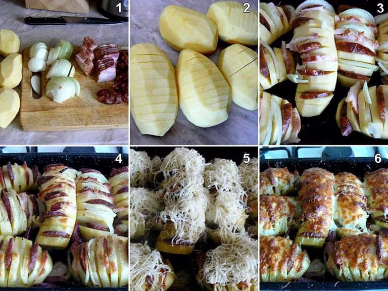 Pieczone ziemniaczki z boczkiem i cebula