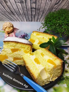 Duży biszkopt z 8 jaj bez proszku do pieczenia z masą budyniową z żółtkami i kaszą manną