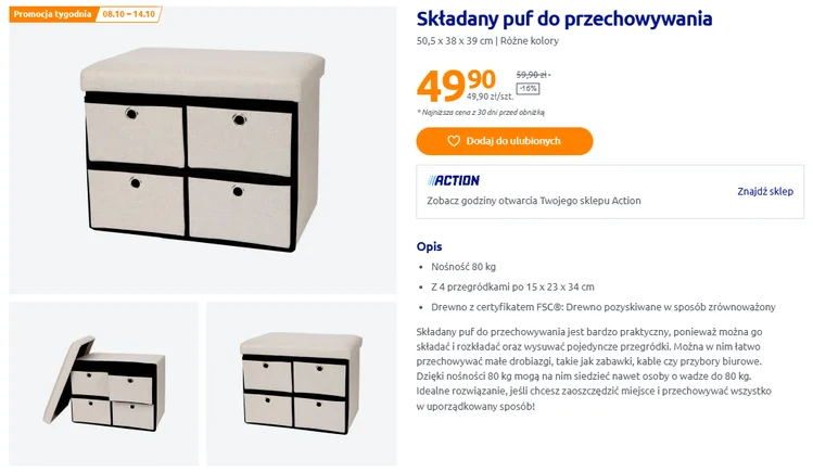 Zdjęcie Ta stylowa pufka z Action za 49,90 zł to nowy hit do mieszkania! Składana, aż 4 szufladki i dodatkowe siedzisko dla gości #1