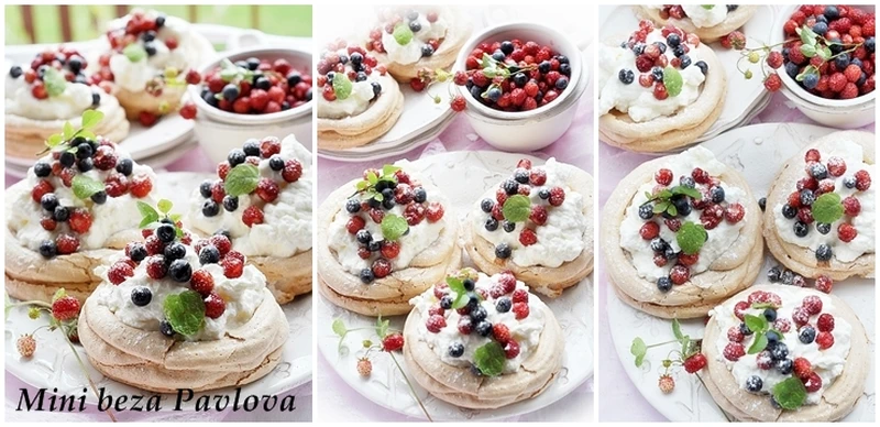 Mini Pavlova z bitą śmietaną i owocami leśnymi