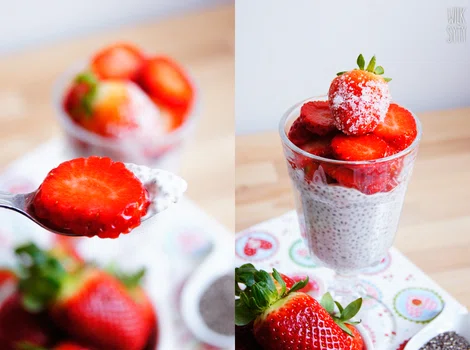 Chia pudding ,,truskawki ze śmietaną''.