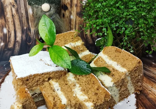 Biszkopt kakaowy z 8 jaj bez proszku do pieczenia z pysznym kremem budyniowo-makowym