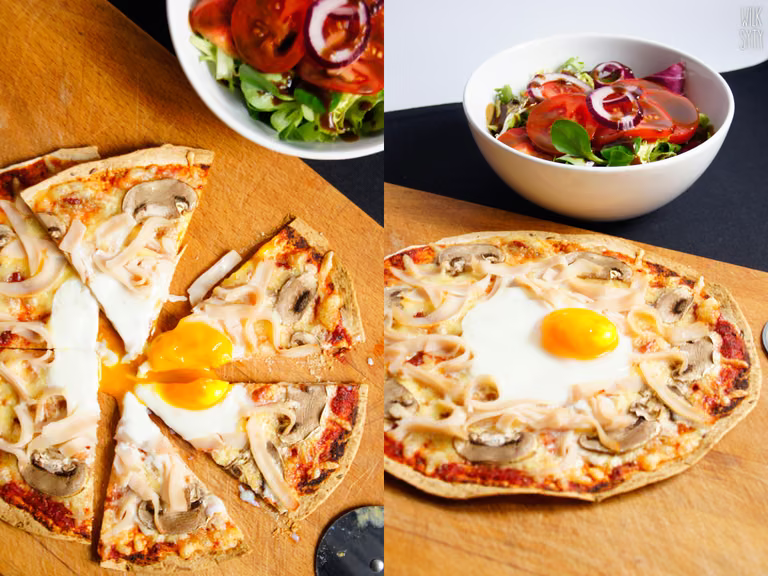 Śniadaniowa pizza z tortilli (6 składników)