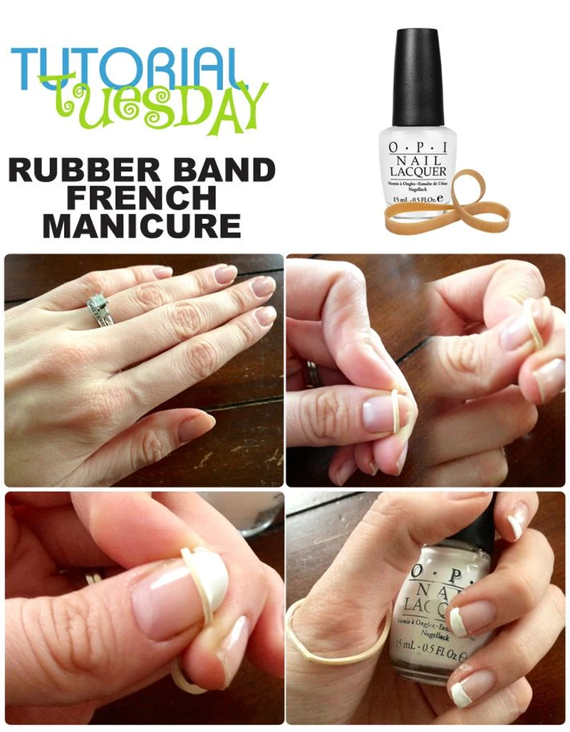 Francuski manicure z gumkami recepturkami