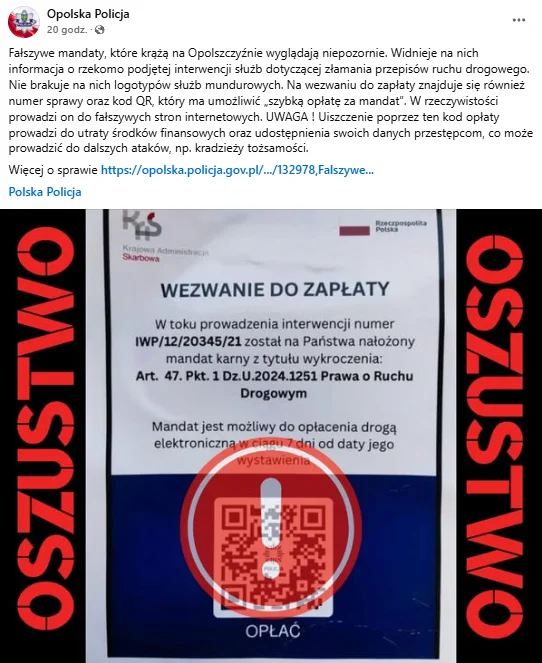 Zdjęcie Po Polsce krążą fałszywe mandaty! Jeśli widzisz taką informację , to nie rób tego pod żadnym pozorem #1