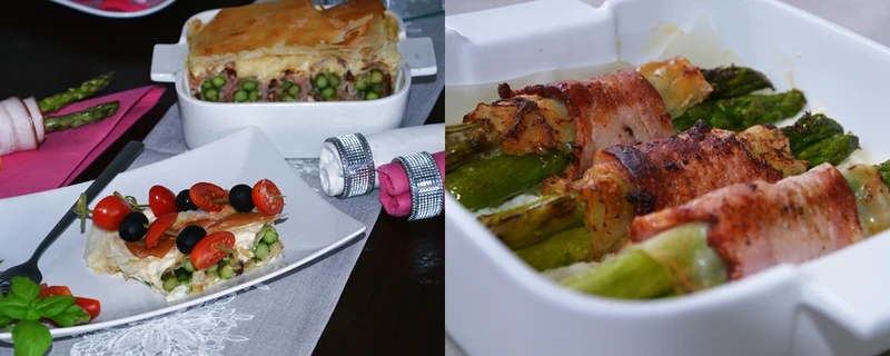 ,,SZPARAGI OTULONE BOCZKIEM ZATOPIONE W SERKU RIKOTTA’’