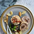 ROLADKI Z UDŹCA INDYKA Z BOCZKIEM I SUSZONYMI POMIDORAMI. RISOTTO Z SUSZONYMI POMIDORAMI.