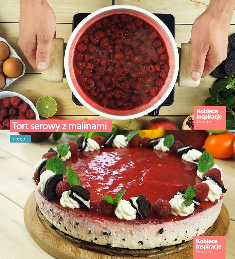 Tort serowy z malinami i oreo