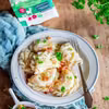 Pierogi z kozim serem i prażoną cebulką
