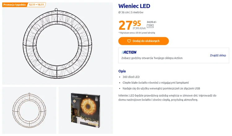 Zdjęcie Ten świecący wieniec z Action za 28 zł zrobi efekt wow w każdym wnętrzu! Prosty montaż, długi kabel, a migające lampki to hit #1