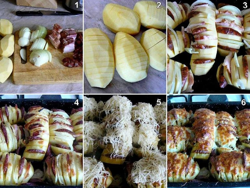 Pieczone ziemniaczki z boczkiem i cebula