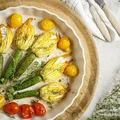 Kwiaty cukinii faszerowane kozim serem