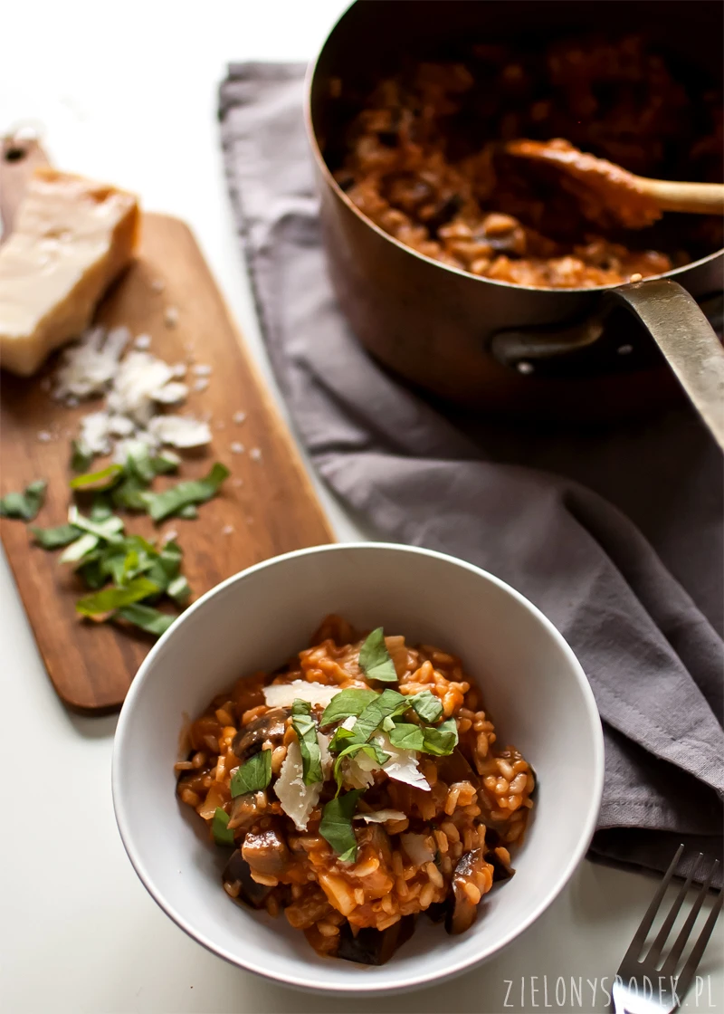 szybkie risotto z bakłażanem i pomidorem