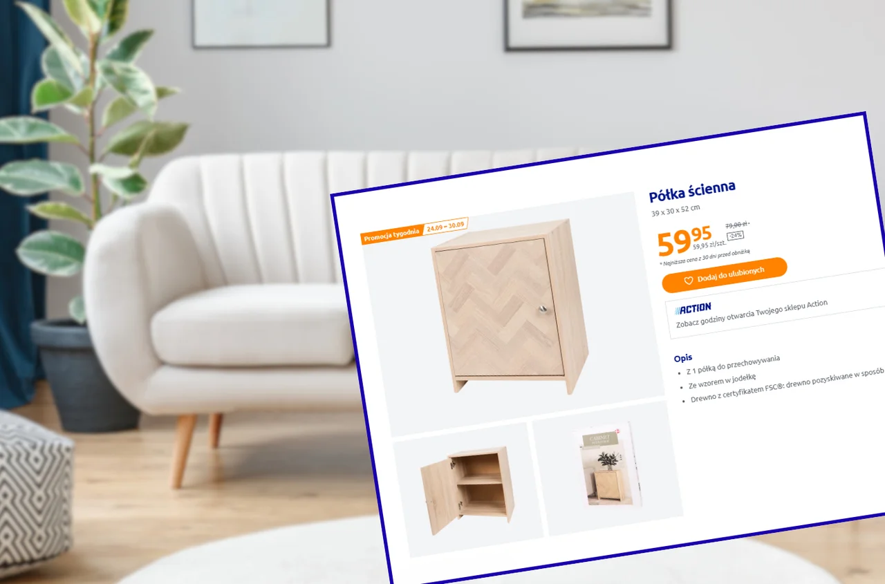 Ta szafka z Action z motywem jodełki za 59 zł to najnowszy hit wnętrz! Kompaktowe wymiary, ale pojemna i zrobi świetny efekt w salonie