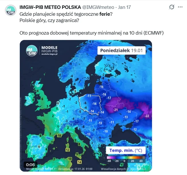 Zdjęcie Prognoza pogody na ferie 2026! Polska podzielona na 2 części - ciepłe powietrze atlantyckie i lodowaty front arktyczny #1