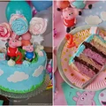 Tort porzeczkowo-czekoladowy z ozdobami z masy cukrowej w stylu Peppa