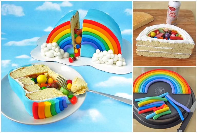 Tort tęcza z niespodzianką