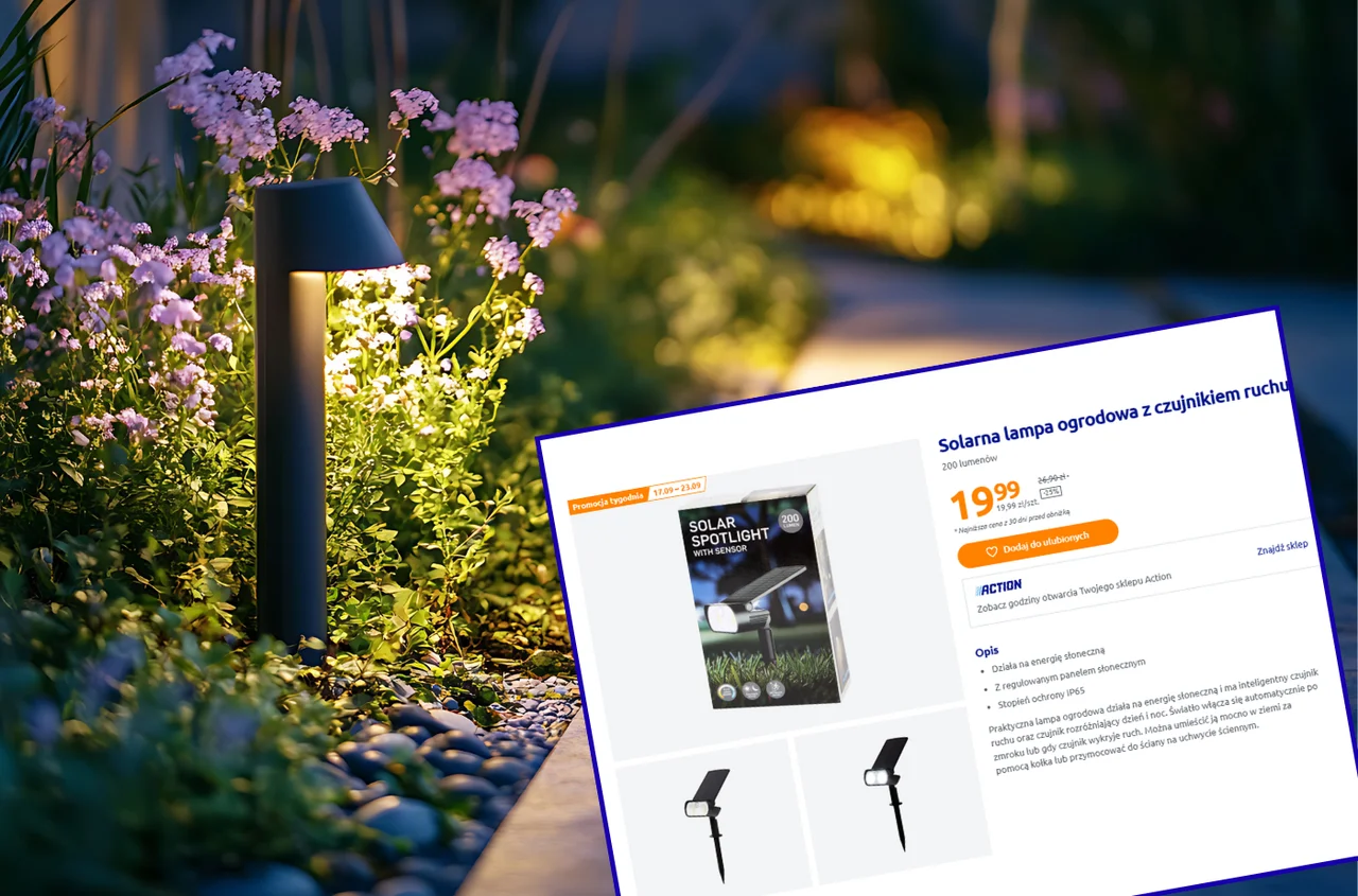 Ta lampa LED z Action za 19,99 zł to świetna opcja do ogrodu! Baz kabli i rachunków, odporna na każdą pogodę, a czujnik ruchu robi robotę