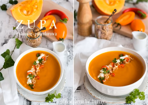 Zupa dyniowo – pomidorowa z pieczonych warzyw