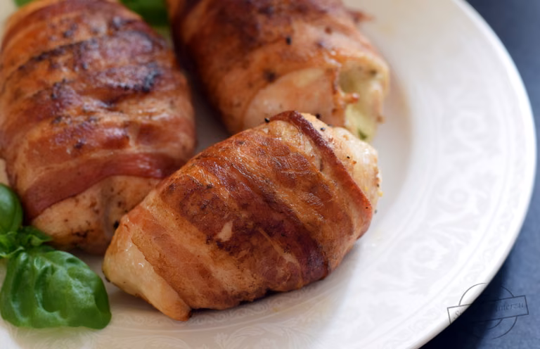Roladki drobiowe w boczku z szynką parmeńską i mozzarellą