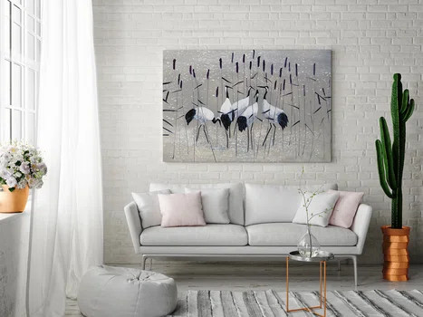 Żurawie nad rozlewiskiem - nowoczesny obraz na płótnie