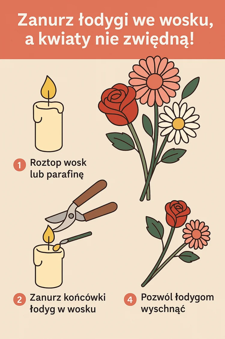 Zdjęcie Zanurz łodygi we wosku, a kwiaty nie zwiędną! Stary florystyczny trik, który naprawdę działa! #1