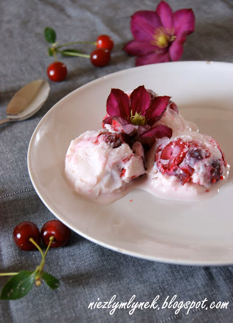 Domowe lody jogurtowe z wiśniami