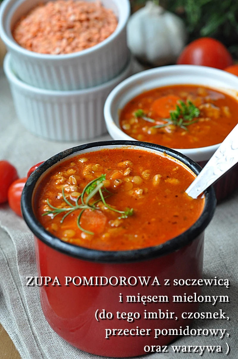 Zupa pomidorowa z soczewicą i mięsem mielonym