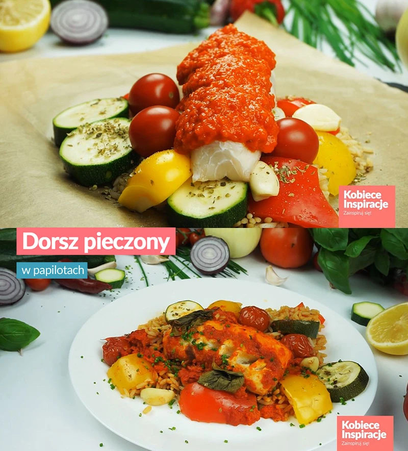 Dorsz pieczony w papilotach