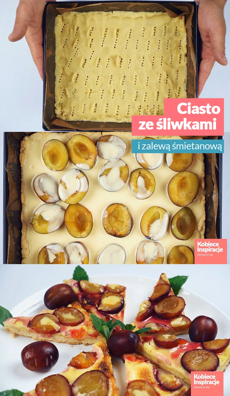 Ciasto ze śliwkami i zalewą śmietanową