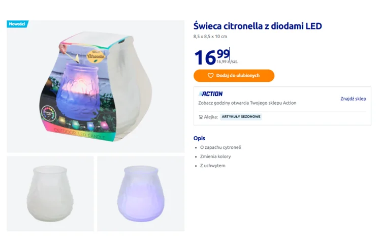 Zdjęcie Ta świeca z Action za 16 zł to hit na taras lub balkon! Komary nie mają szans, a kolorowe diody LED robią klimat magii #1