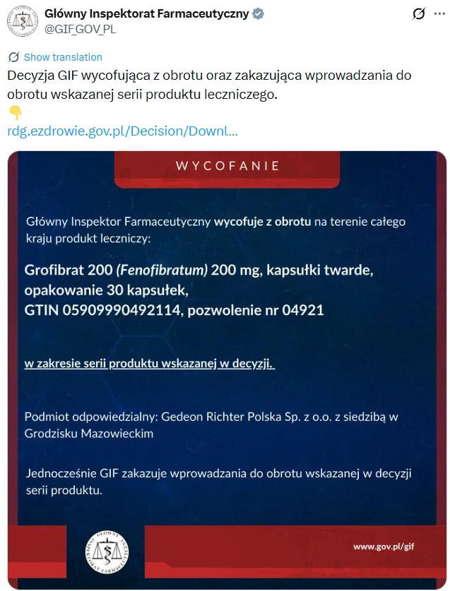 Zdjęcie Uwaga! Seria popularnego leku wycofana ze sprzedaży! Pilna decyzja GIF #1