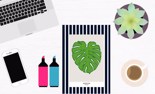 Monstera – inspirujący motyw wnętrzarski i gadżeciarski. Darmowy plakat do pobrania.