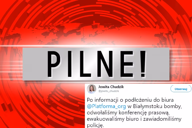 Alarm bombowy w biurach PO w całej Polsce i kilkunastu Biedronkach! Mail z pogróżkami