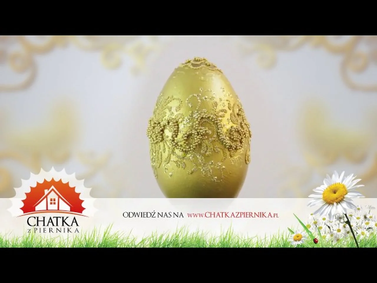 Złota pisanka wielkanocna - ręcznie robiona ozdoba na Wielkanoc