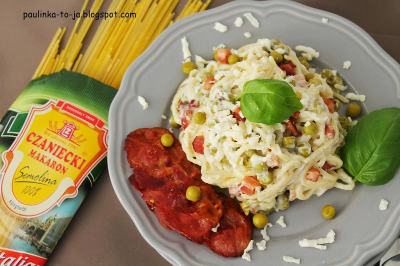 Spaghetti w beszamelu z boczkiem