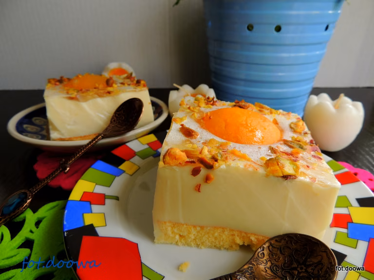 Ciasto "Jajo sadzone" - brzoskwiniowy sernik na zimno