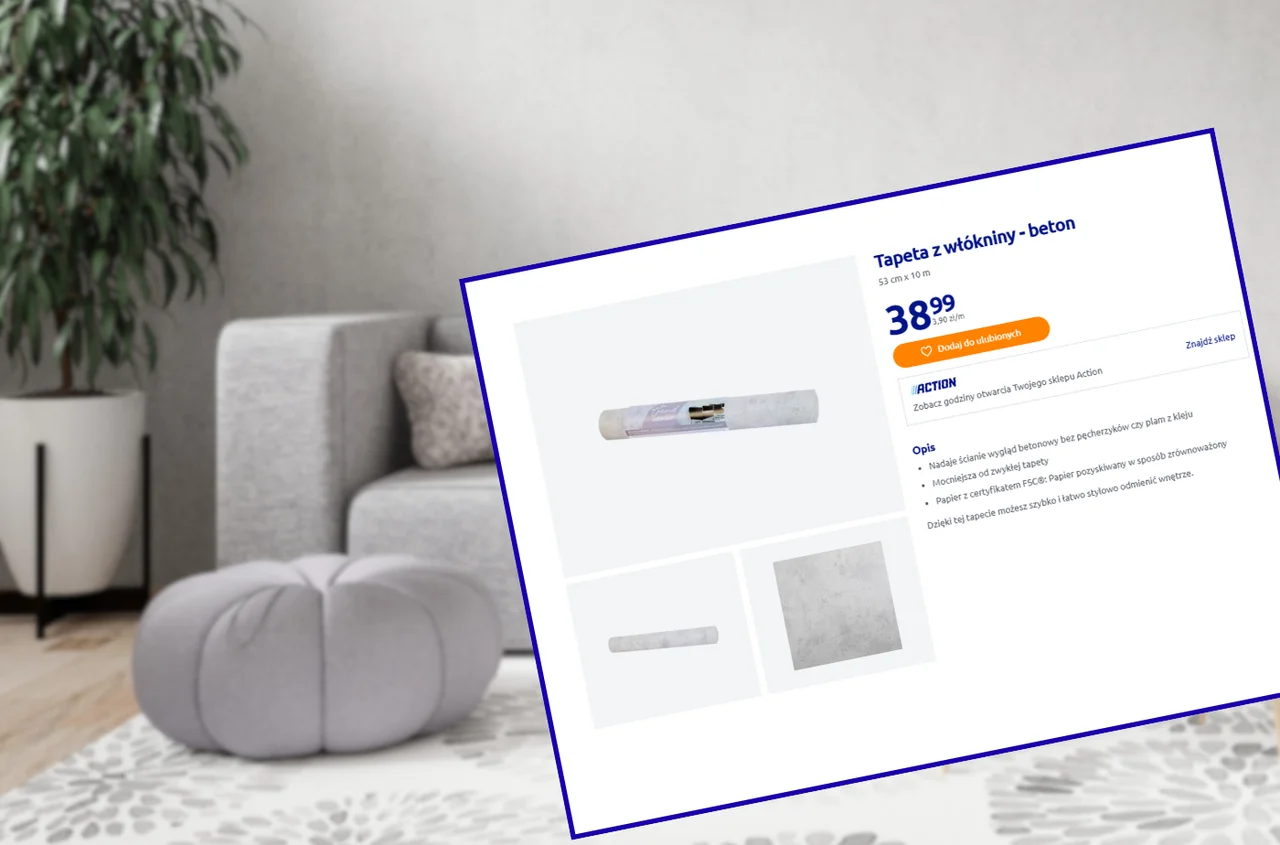 Ta tapeta z Action za 39 zł to hit do salonu! Jest super mocna, modny efekt betonu bez pęcherzyków i plam z kleju