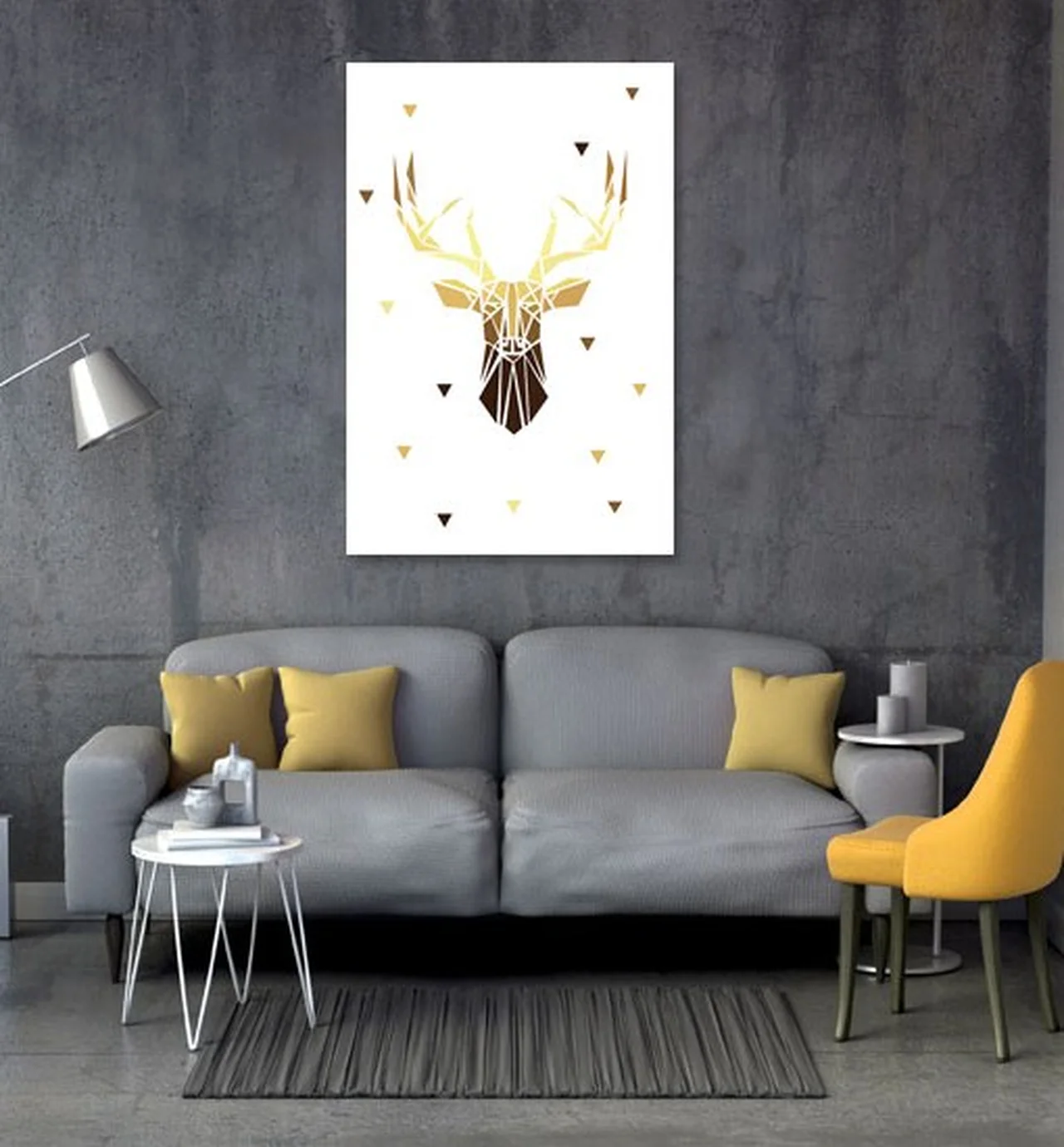 Świetny obraz z motywem geometrycznego jelenia w złotych barwach