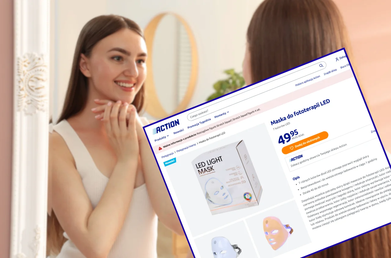 Ta maska ze światłem LED do twarzy robi furorę wśród kobiet! Aż 7 trybów, bez kabla - w Action za jedyne 49 zł