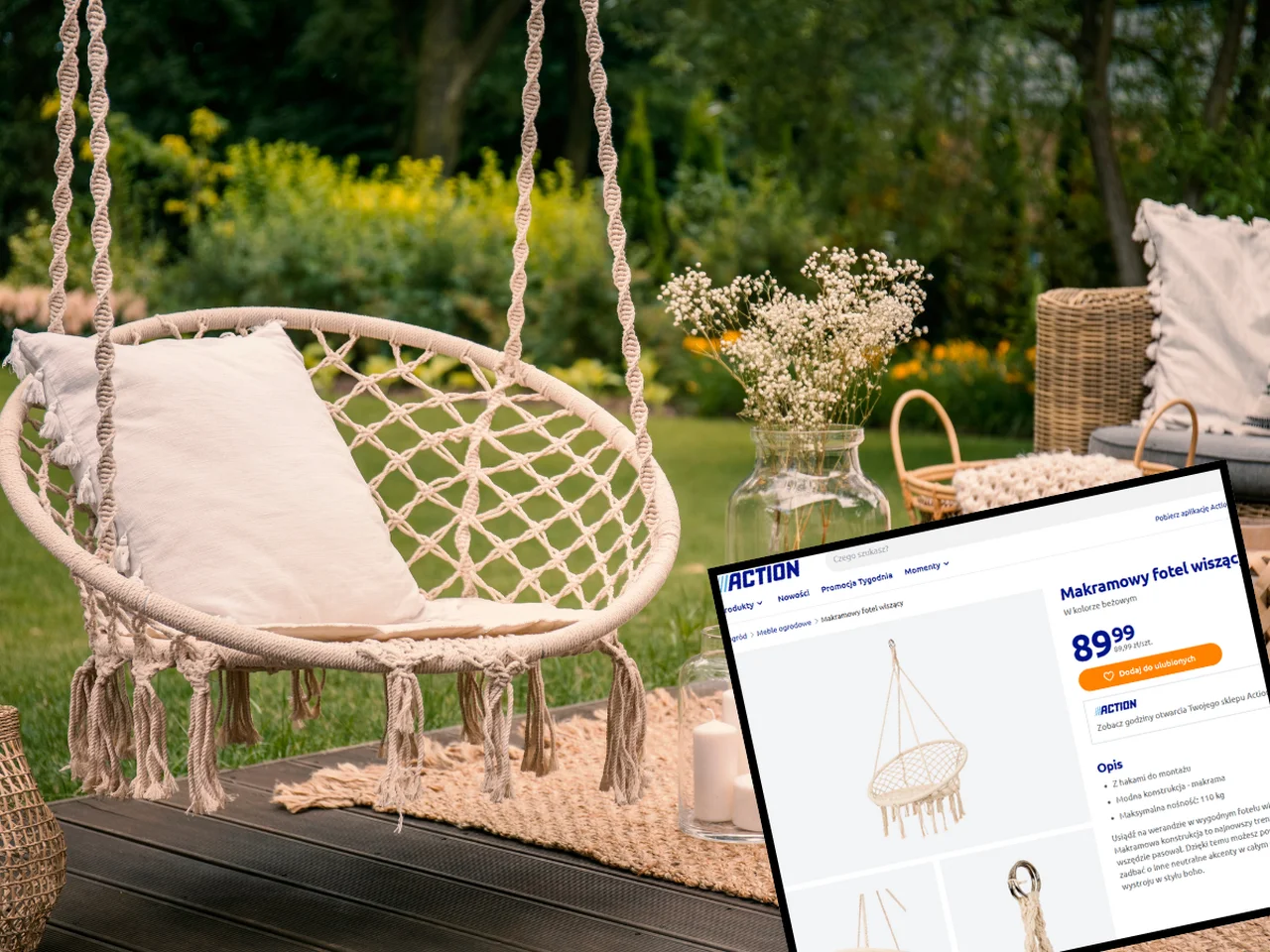 Domowa strefa relaksu za mniej niż 90 zł? Ten wiszący fotel boho z Action to hit na balkon, ogród i do mieszkania