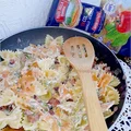 Makaron z kiełbasą myśliwską w sosie śmietanowo-koperkowym